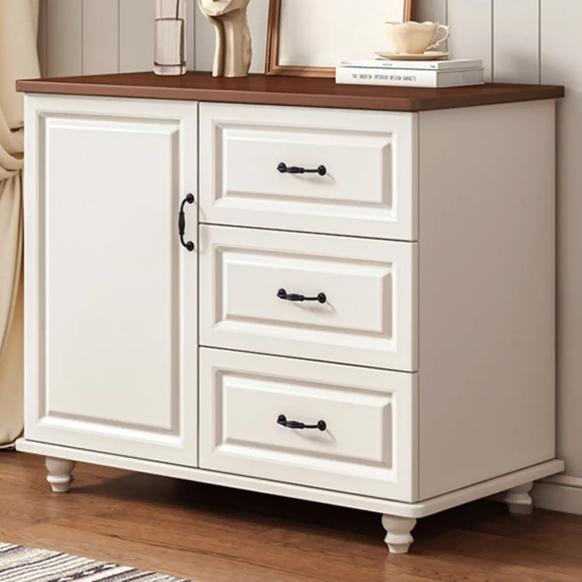 Freestanding Wood Slab White Buffet — White