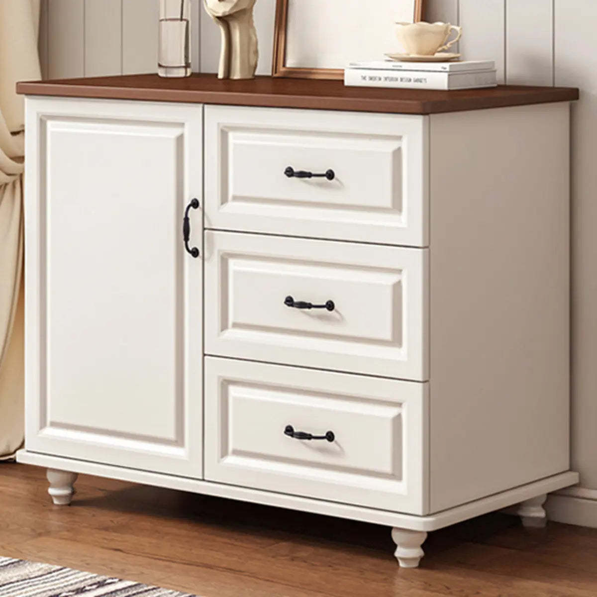 Freestanding Wood Slab White Buffet — White