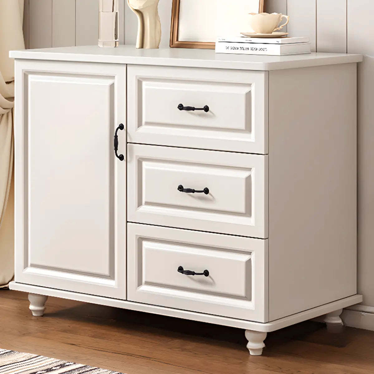 Freestanding Wood Slab White Buffet — Dark Walnut