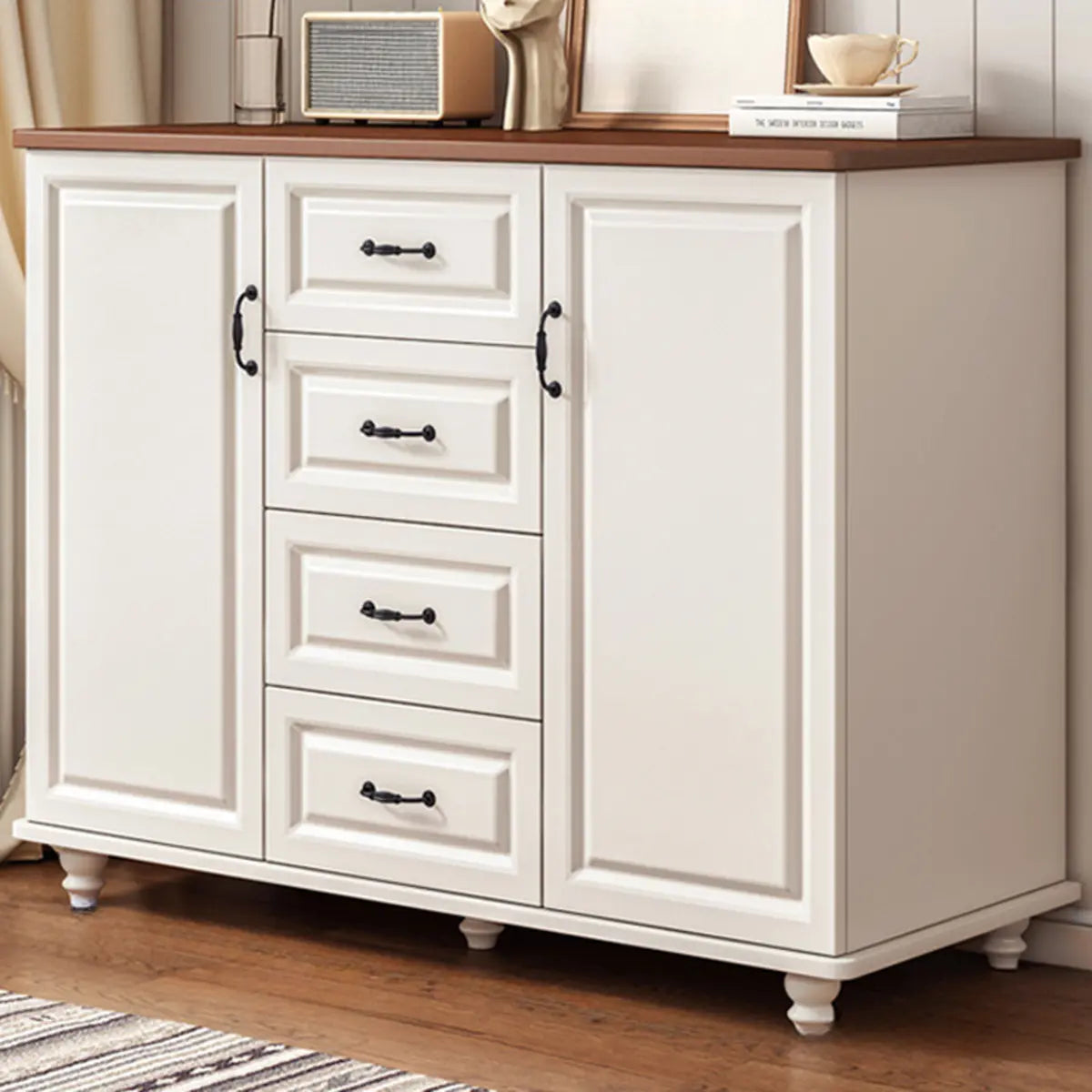 Freestanding Wood Slab White Buffet — Dark Walnut