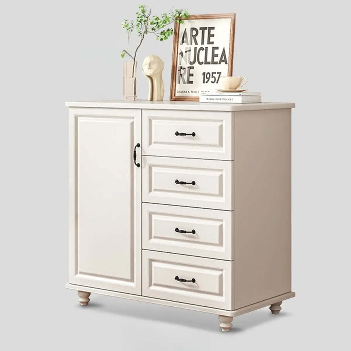 Freestanding Wood Slab White Buffet