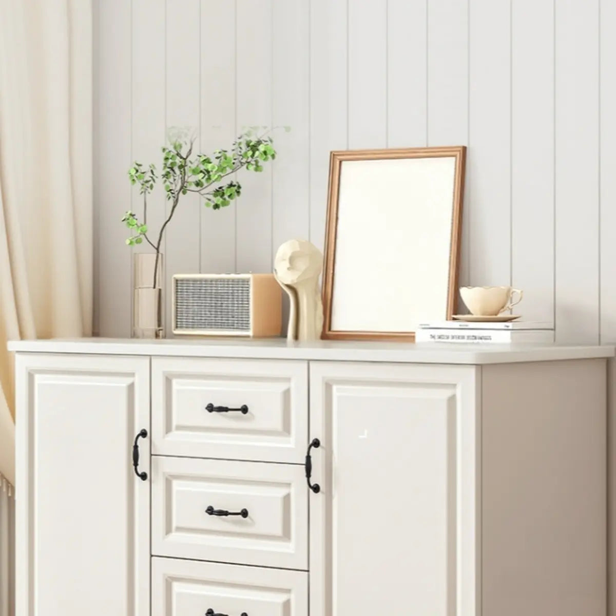 Freestanding Wood Slab White Buffet