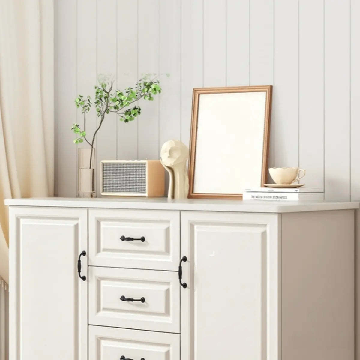 Freestanding Wood Slab White Buffet