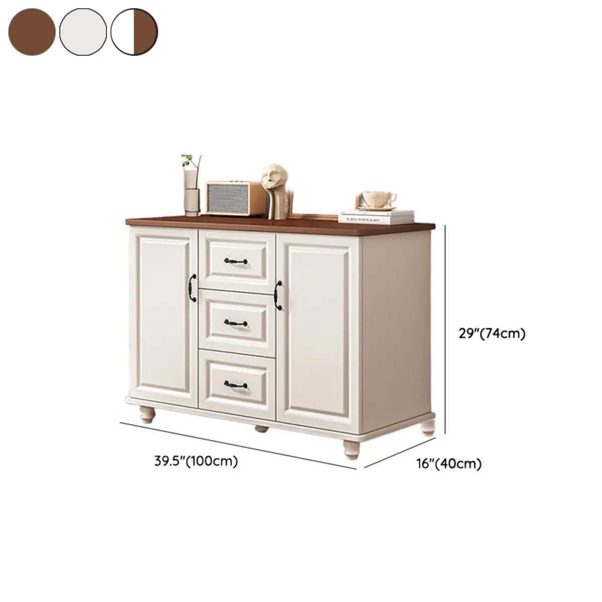 Freestanding Wood Slab White Buffet