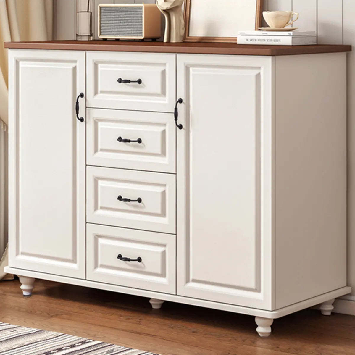 Freestanding Wood Slab White Buffet — Dark Walnut