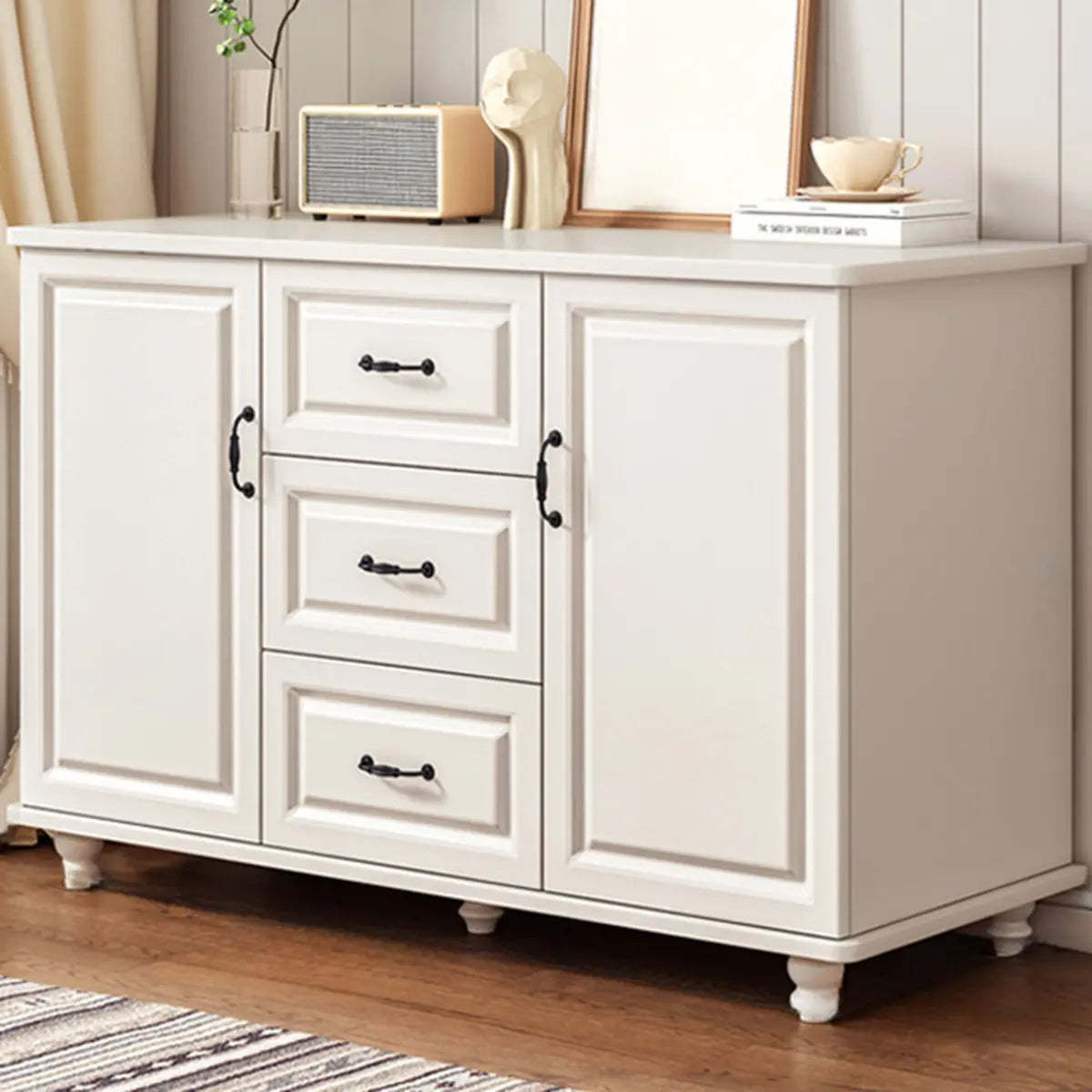 Freestanding Wood Slab White Buffet — Dark Walnut