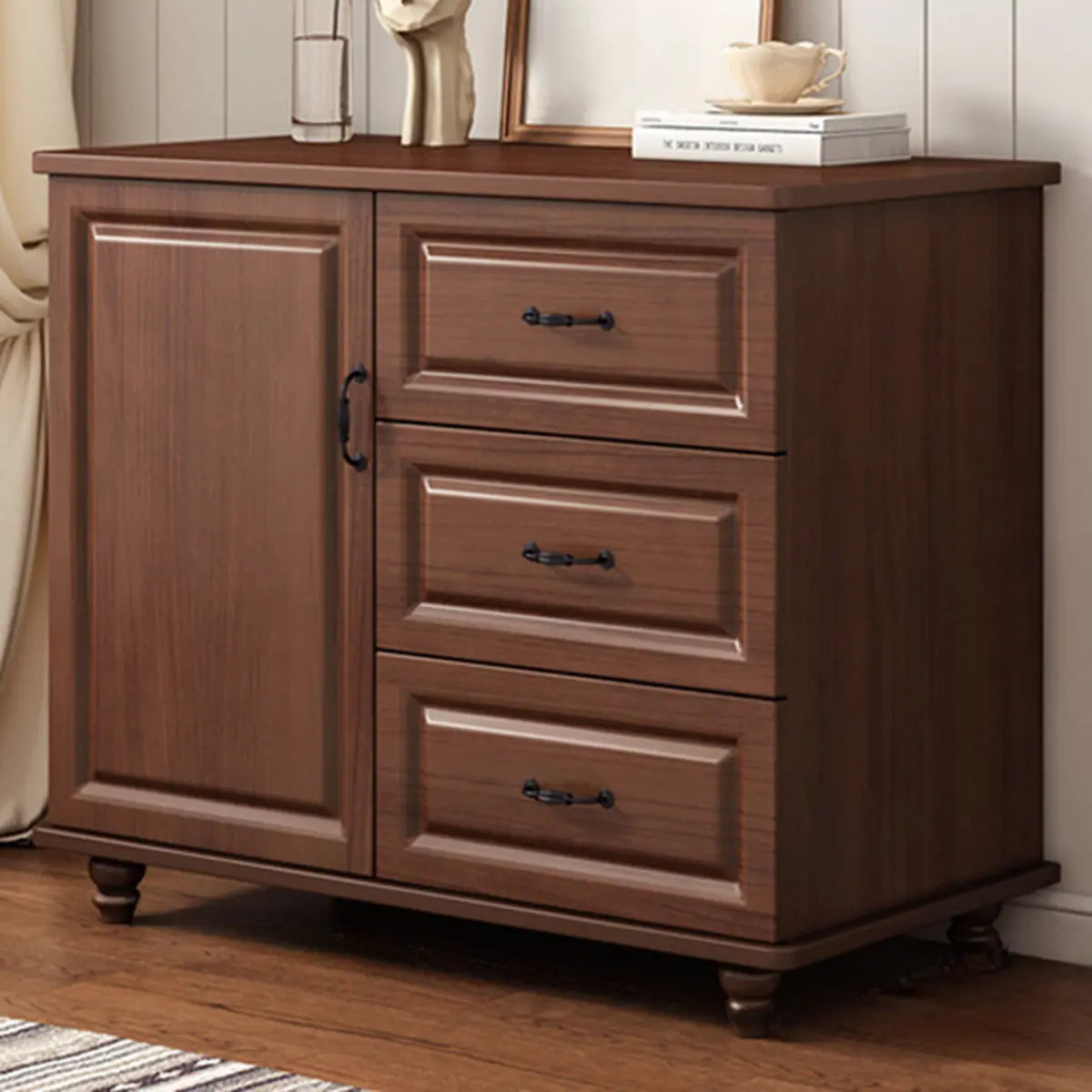 Freestanding Wood Slab White Buffet — Dark Walnut