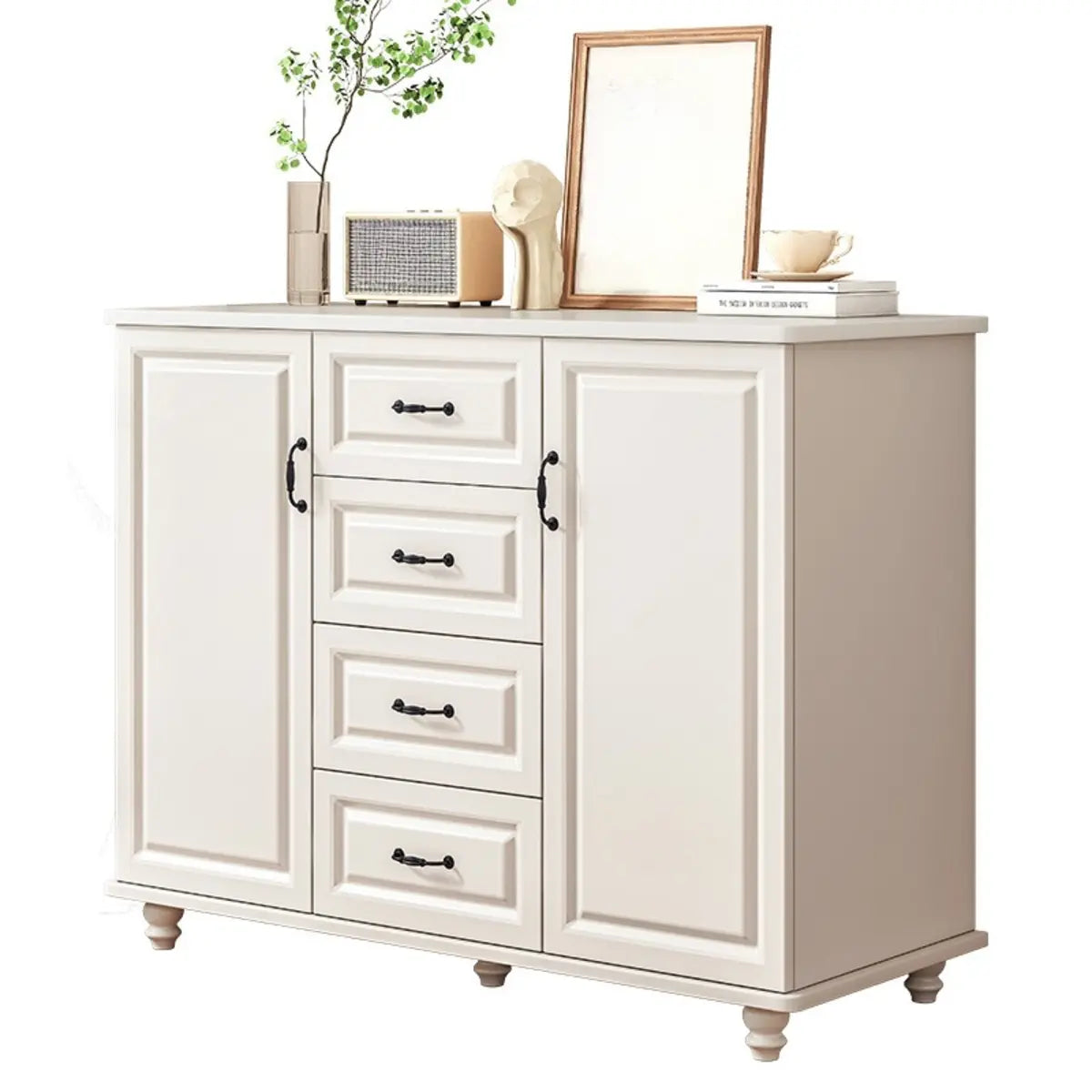 Freestanding Wood Slab White Buffet — Dark Walnut