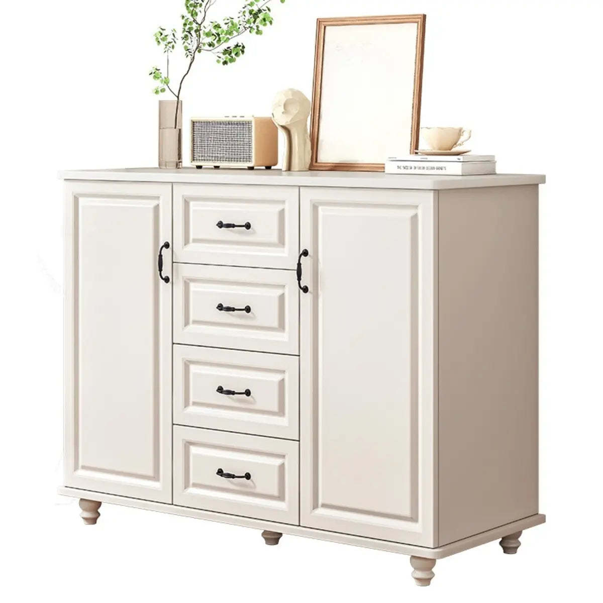 Freestanding Wood Slab White Buffet — Dark Walnut