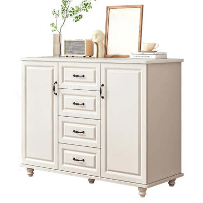 Freestanding Wood Slab White Buffet — Dark Walnut