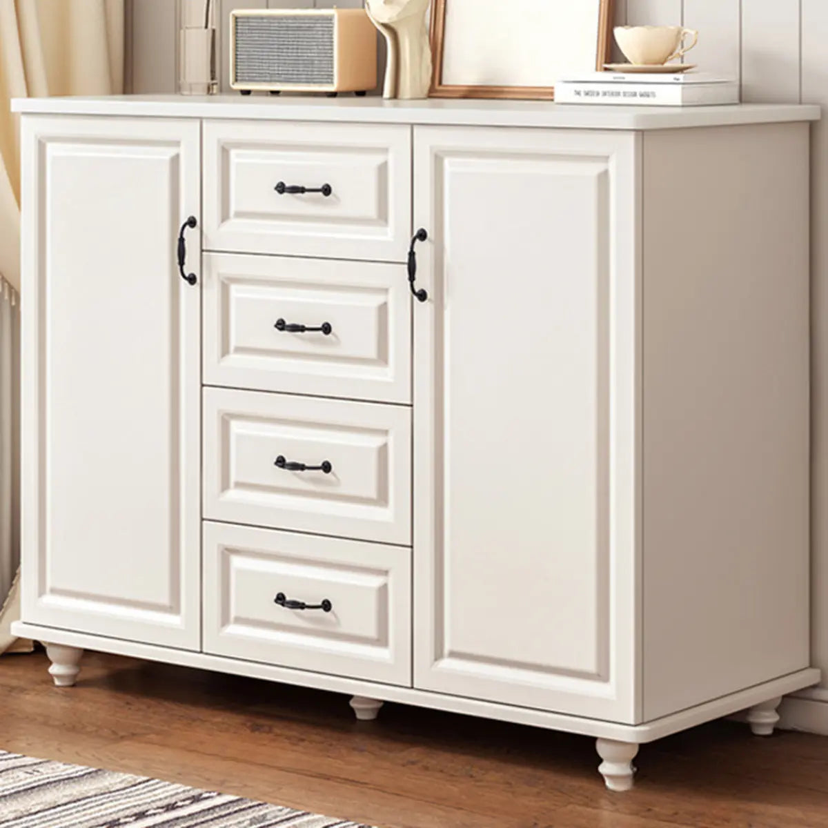Freestanding Wood Slab White Buffet — Dark Walnut