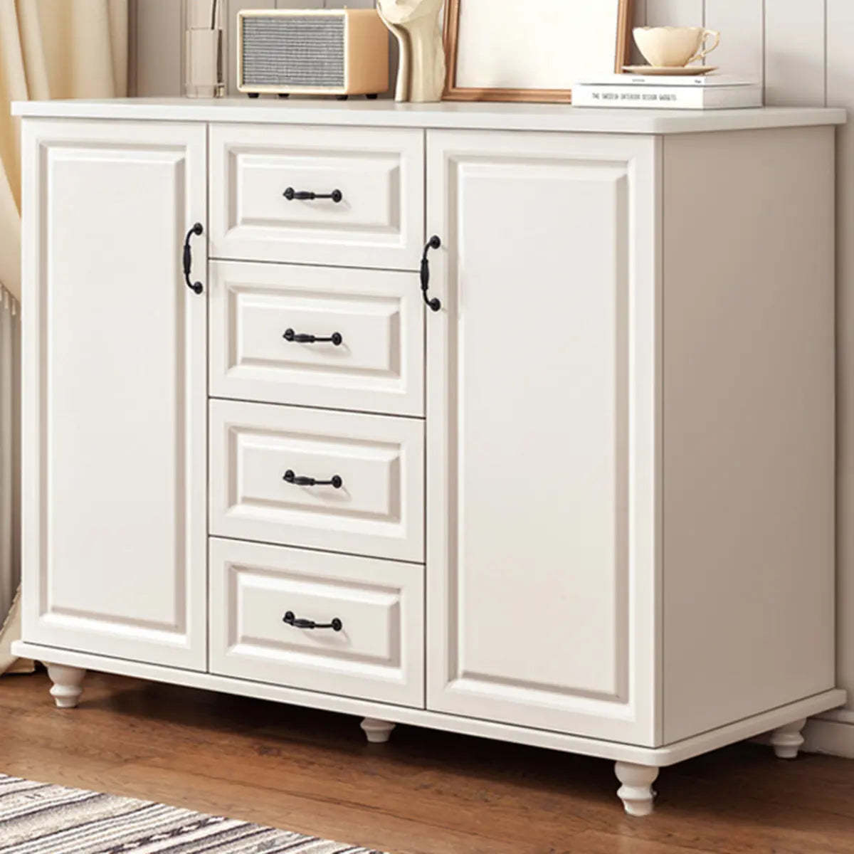 Freestanding Wood Slab White Buffet — Dark Walnut