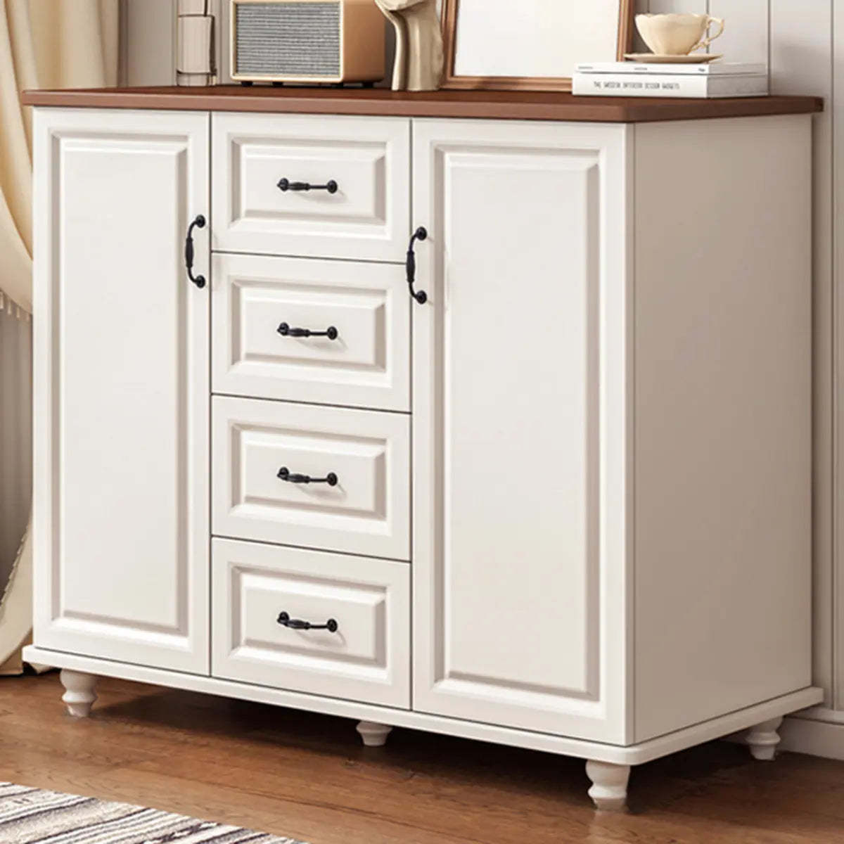Freestanding Wood Slab White Buffet — Walnut/ White