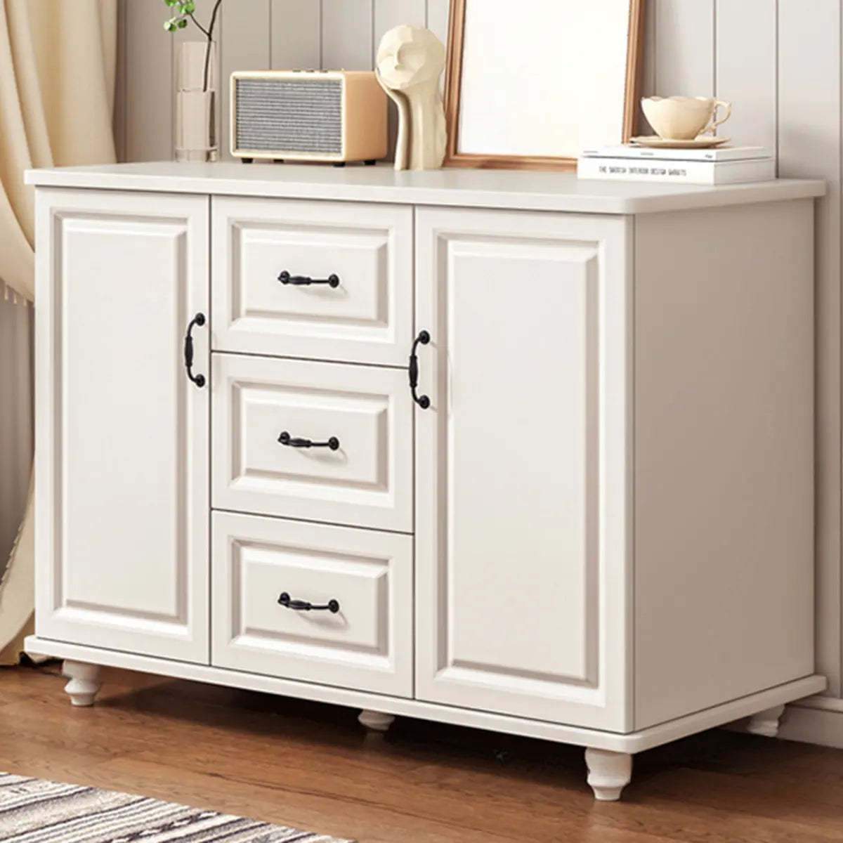 Freestanding Wood Slab White Buffet — Walnut/ White