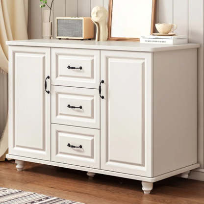 Freestanding Wood Slab White Buffet — Walnut/ White