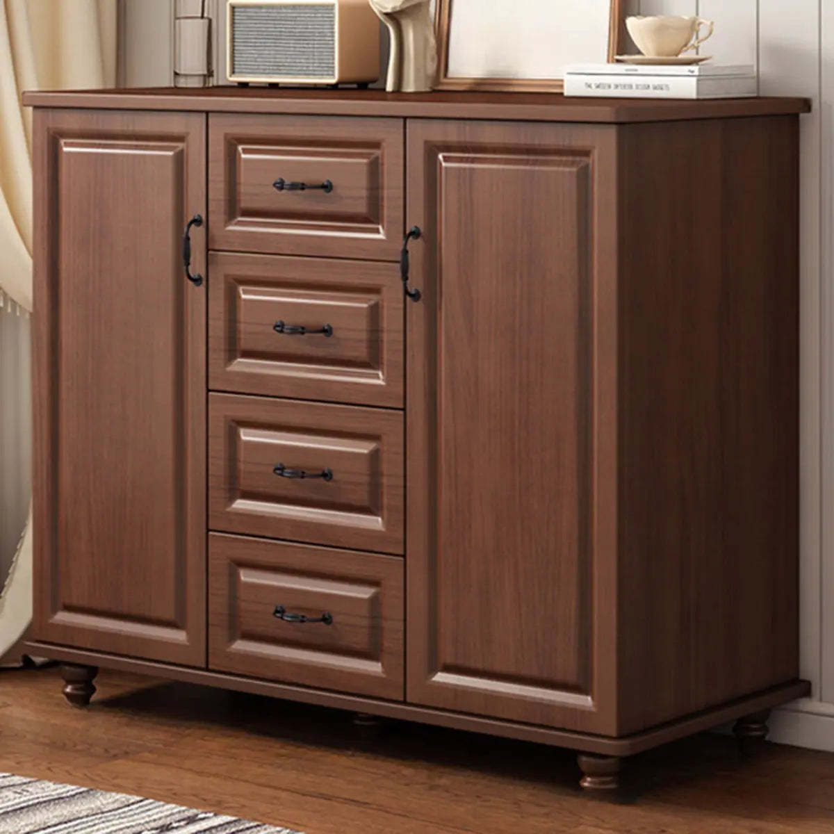 Freestanding Wood Slab White Buffet — Walnut/ White