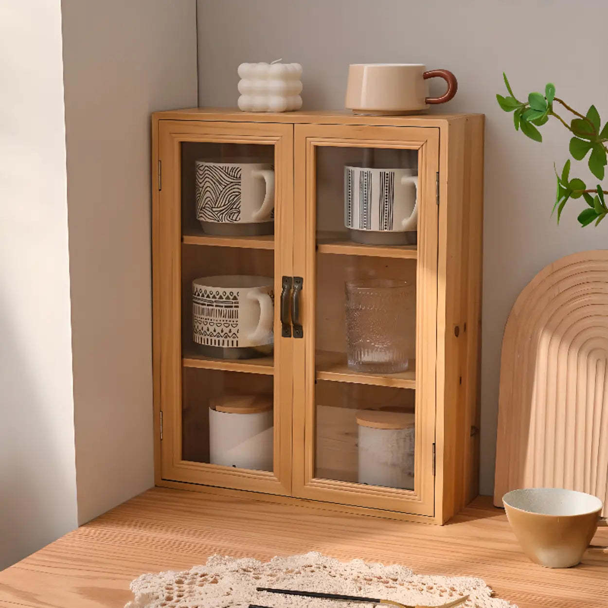 Freestanding Wood Rectangular Small China Cabinet — Brown