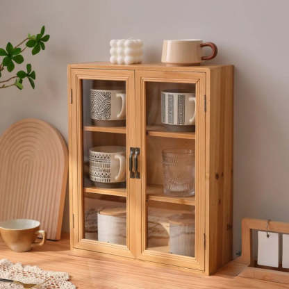 Freestanding Wood Rectangular Small China Cabinet — Natural Finish