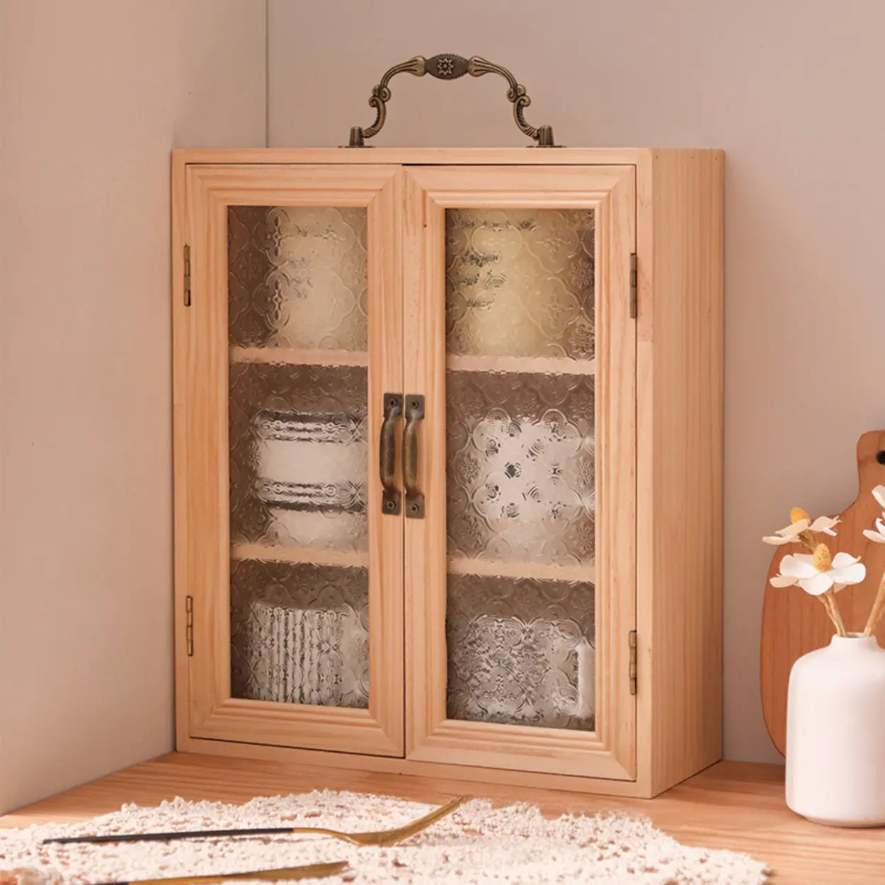 Freestanding Wood Rectangular Small China Cabinet — Brown