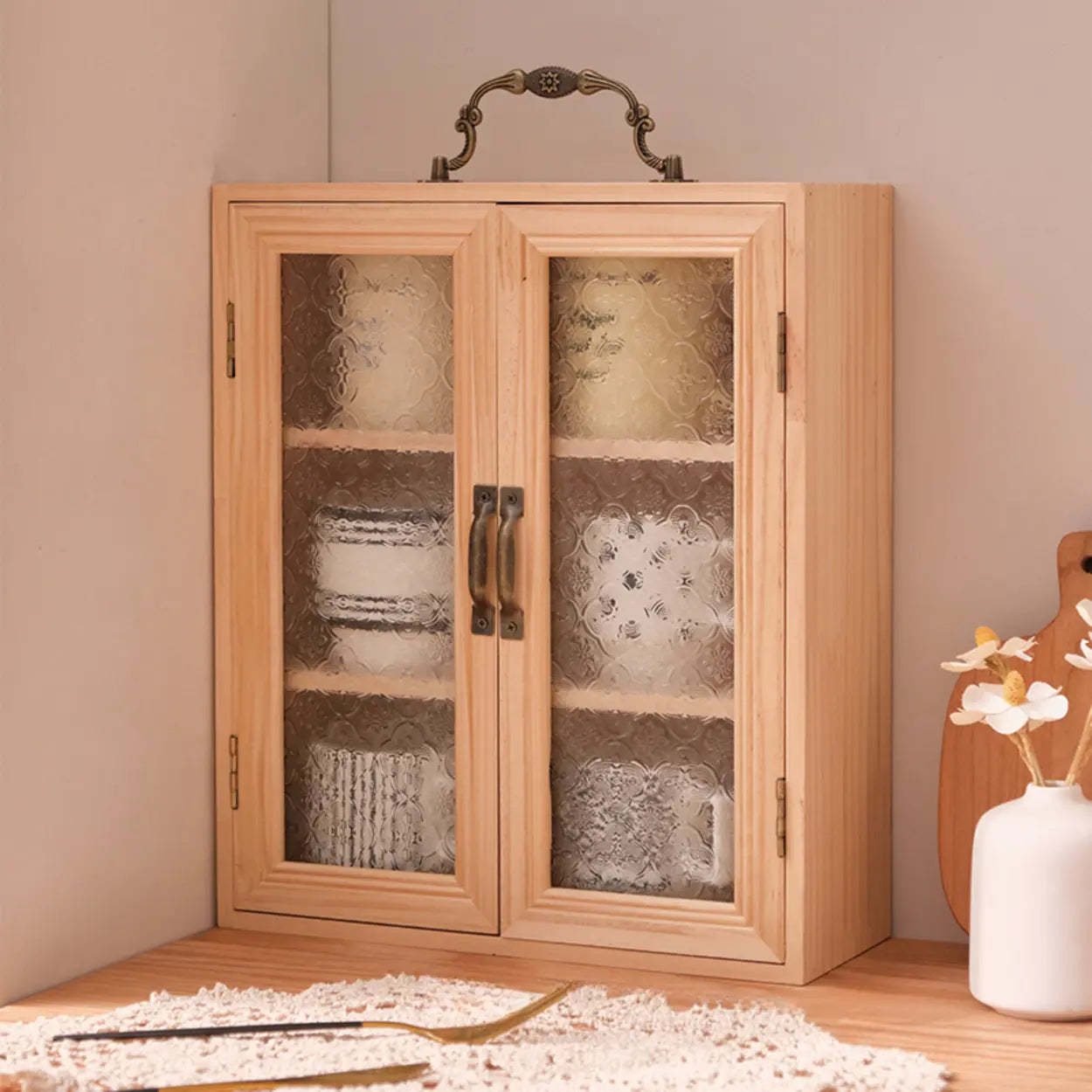Freestanding Wood Rectangular Small China Cabinet — Brown