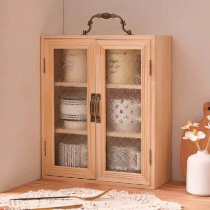 Freestanding Wood Rectangular Small China Cabinet — Brown