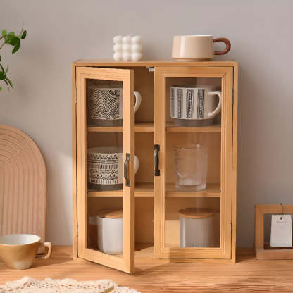 Freestanding Wood Rectangular Small China Cabinet — Natural Finish