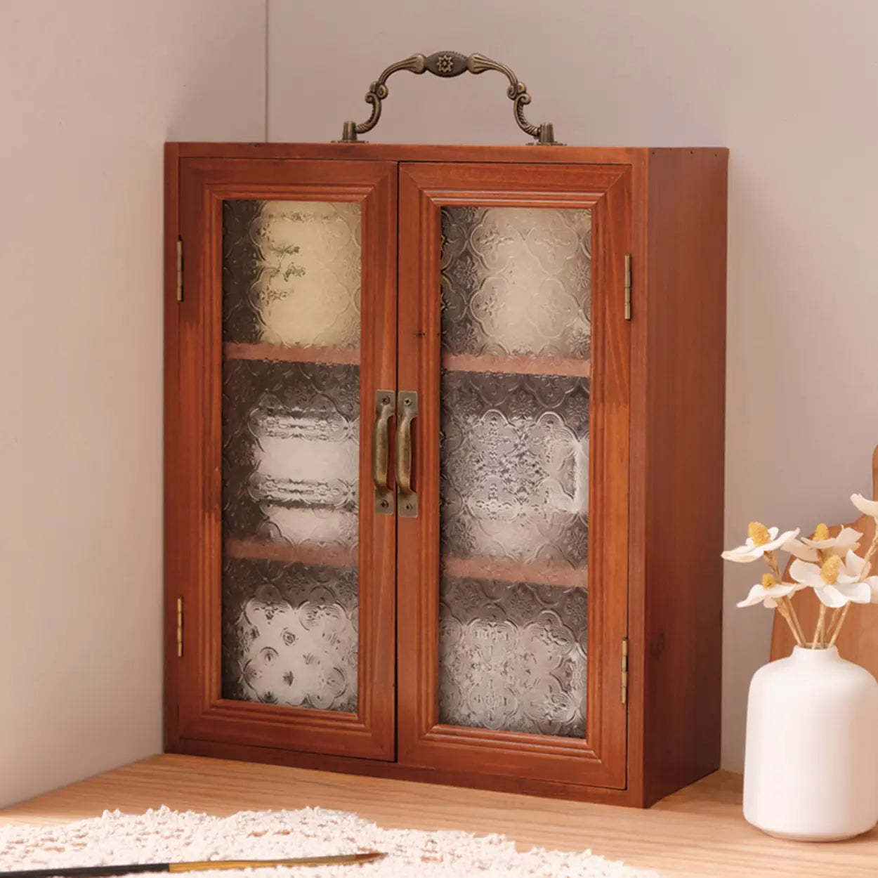 Traditional small rectangular wood glass wine cabinets