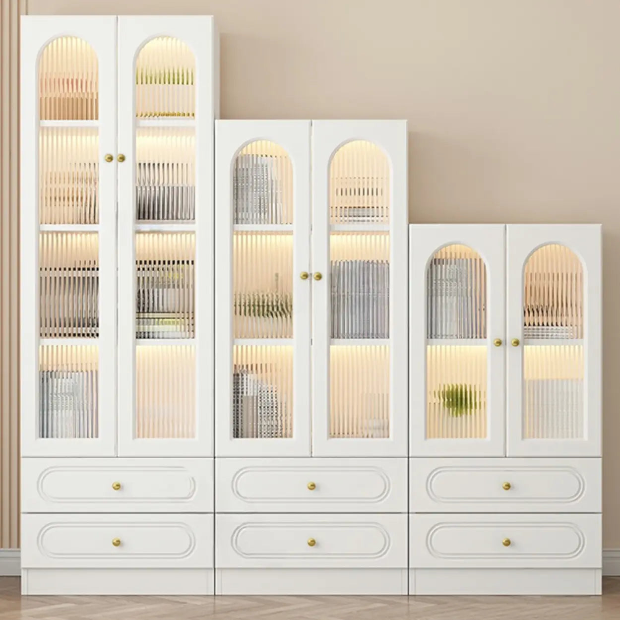 French Elegant Arched White Wood Closed Cabinet Bookcase — 2 / Changhong Glass