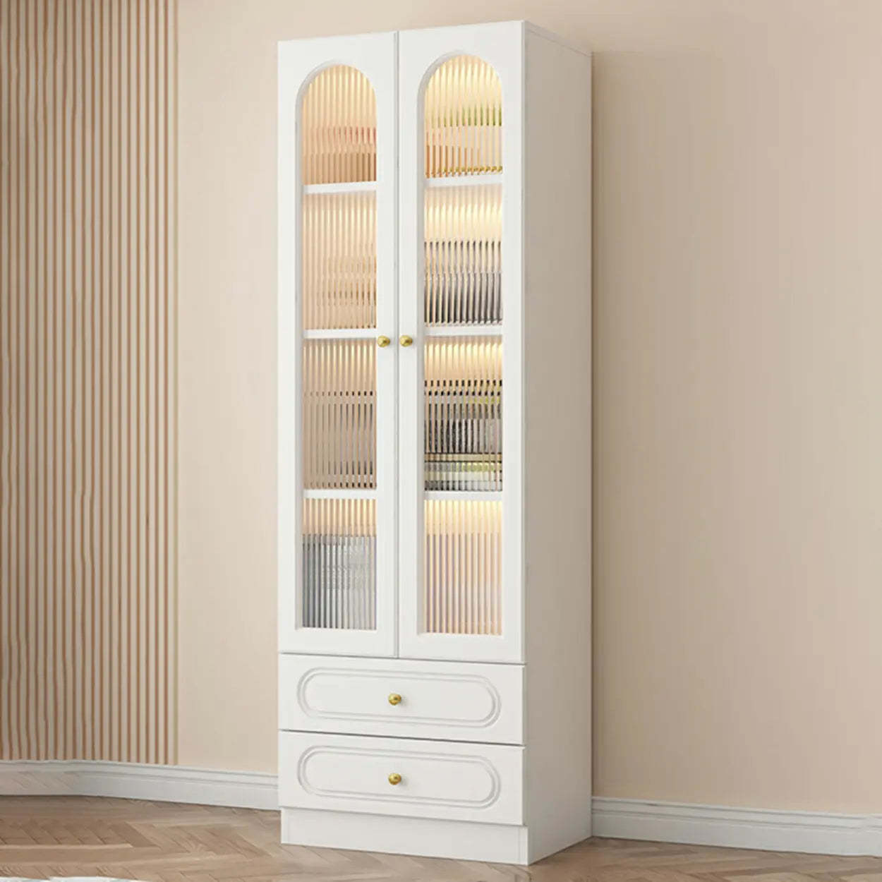 French Elegant Arched White Wood Closed Cabinet Bookcase