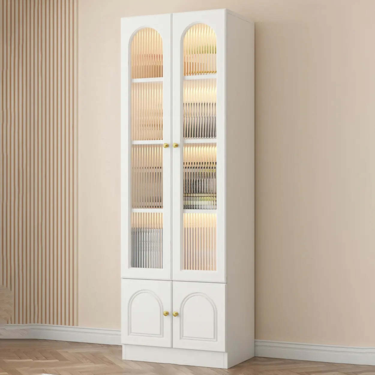 French Elegant Arched White Wood Closed Cabinet Bookcase