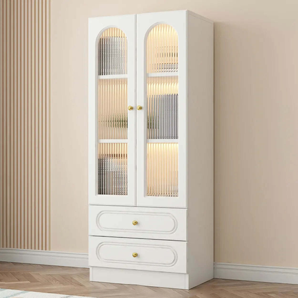 French Elegant Arched White Wood Closed Cabinet Bookcase