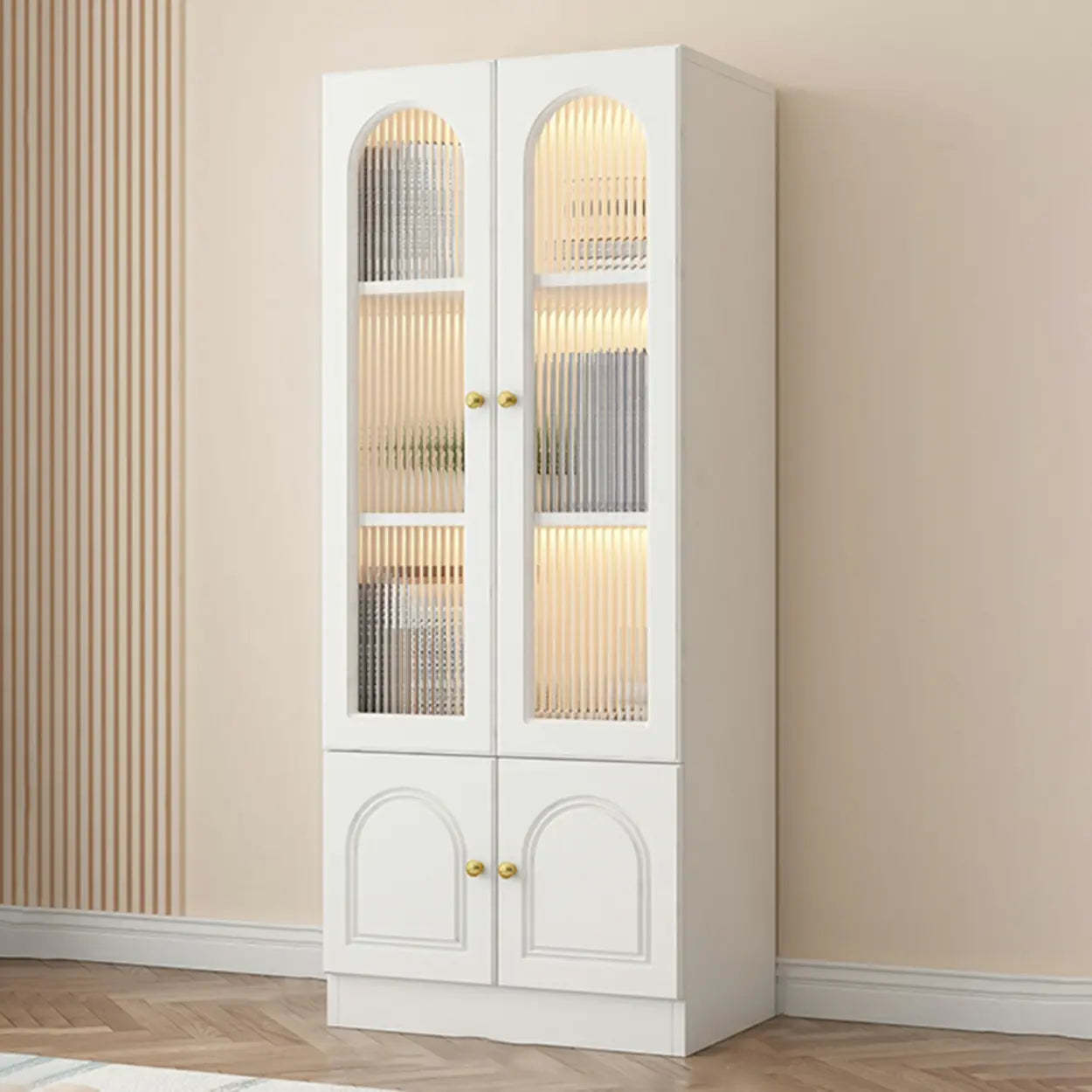 French Elegant Arched White Wood Closed Cabinet Bookcase