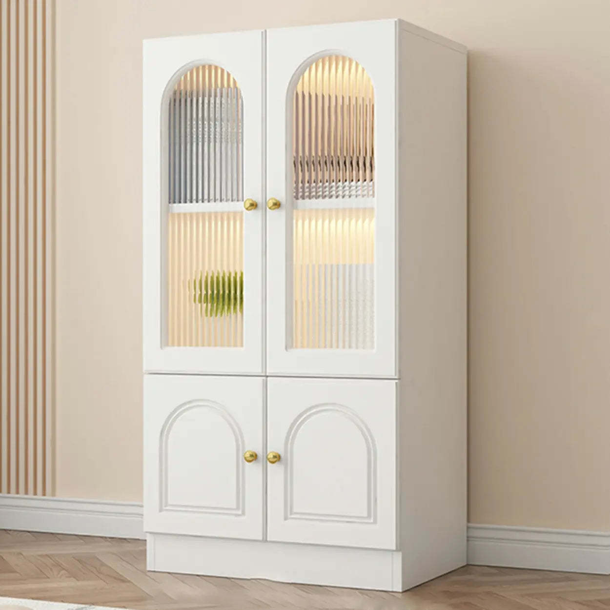 French Elegant Arched White Wood Closed Cabinet Bookcase