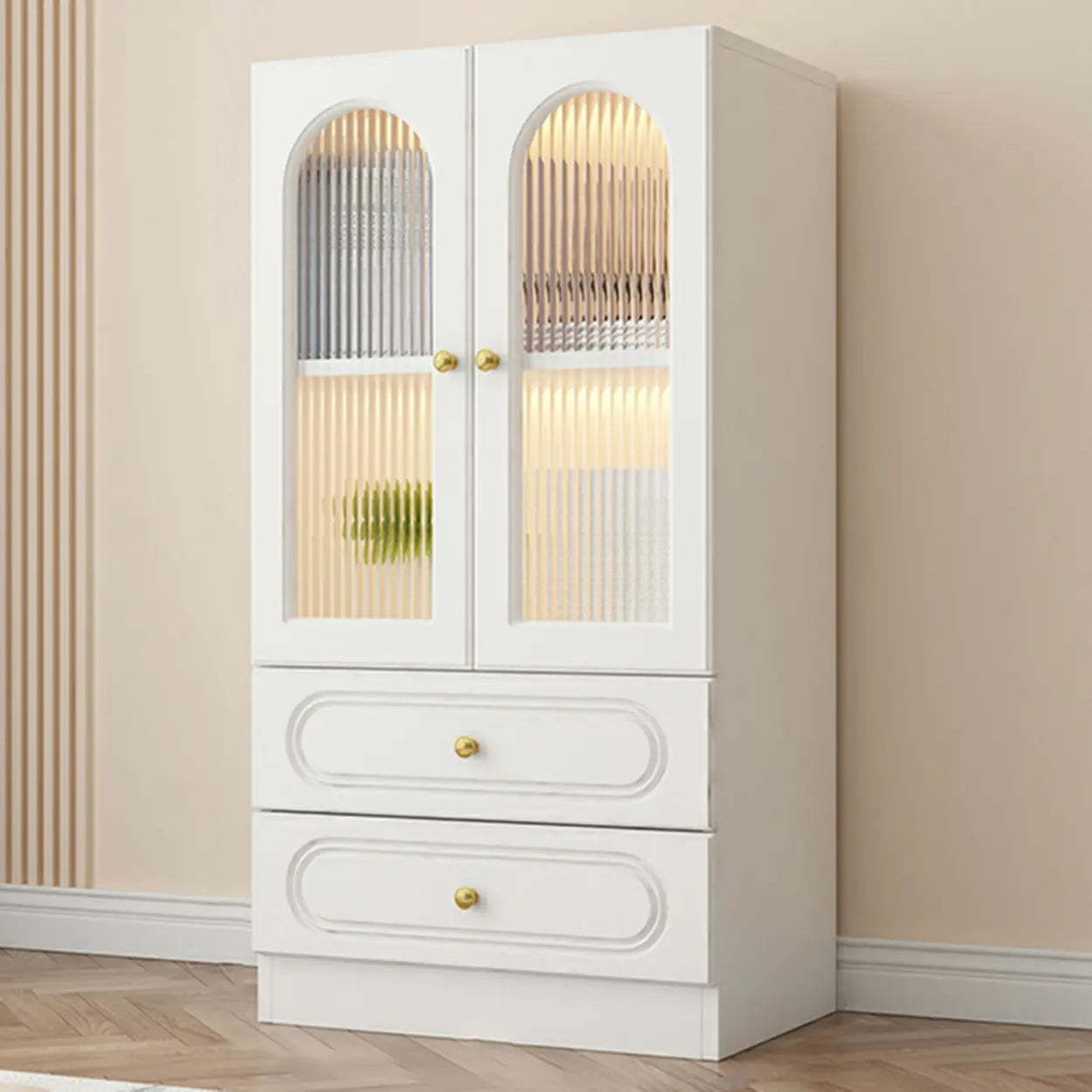 French Elegant Arched White Wood Closed Cabinet Bookcase