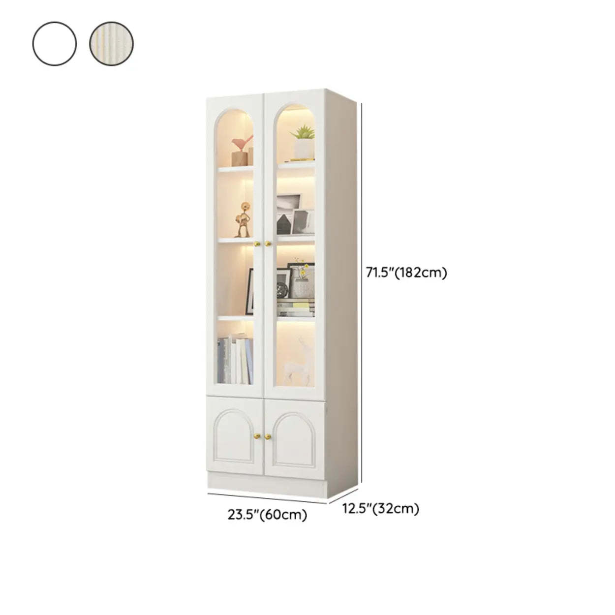 French Elegant Arched White Wood Closed Cabinet Bookcase