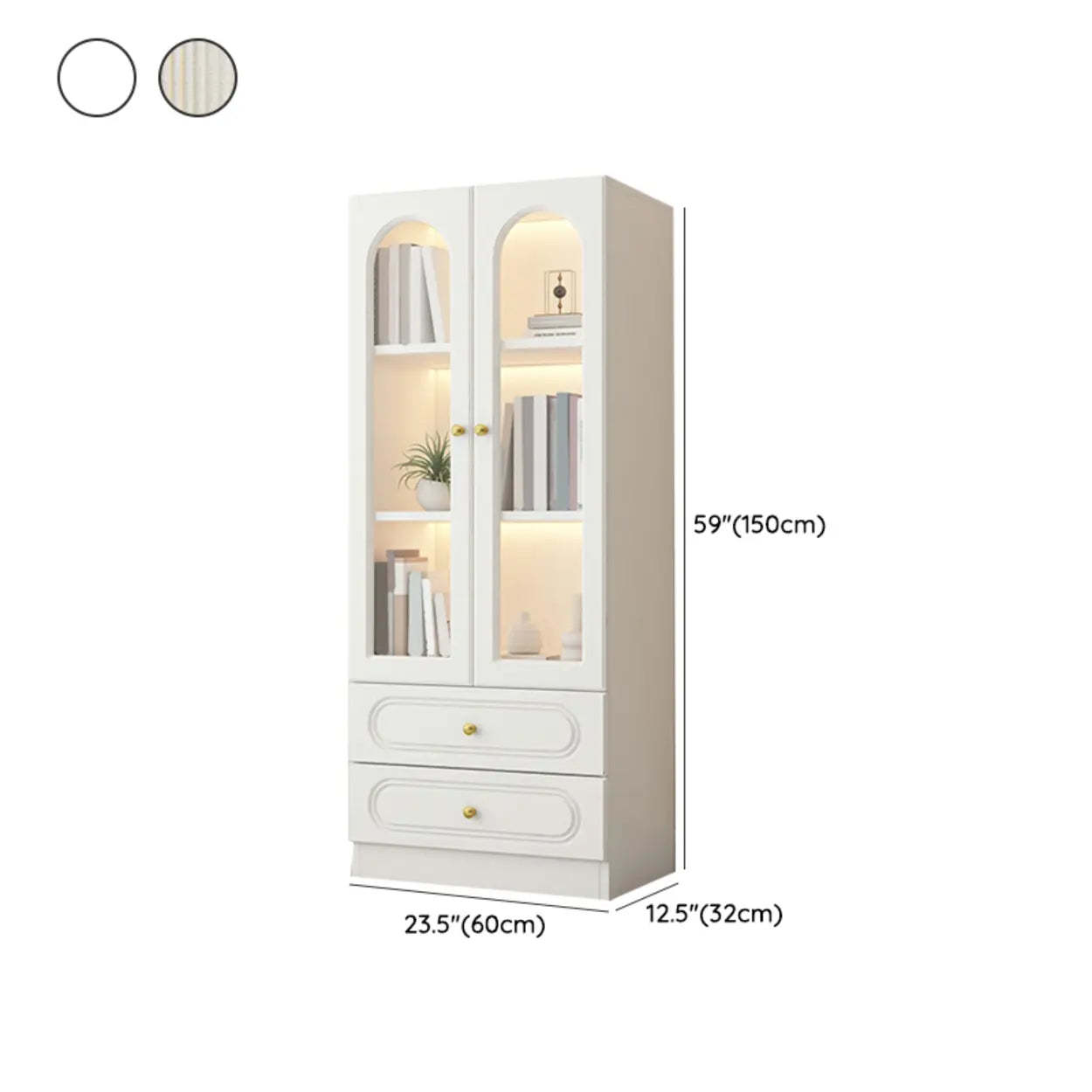French Elegant Arched White Wood Closed Cabinet Bookcase