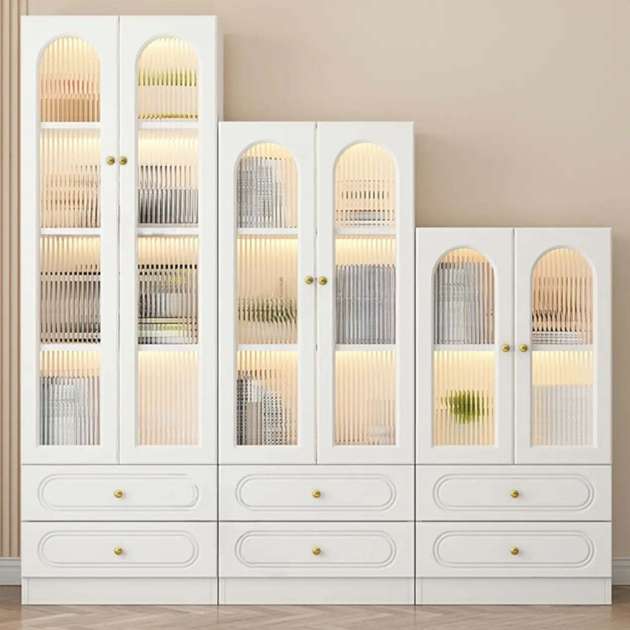 French Elegant Arched White Wood Closed Cabinet Bookcase — 2 / Changhong Glass