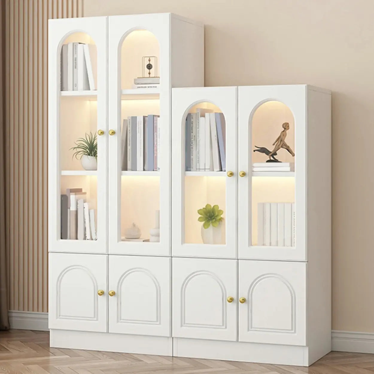 French Elegant Arched White Wood Closed Cabinet Bookcase — 2 / Changhong Glass