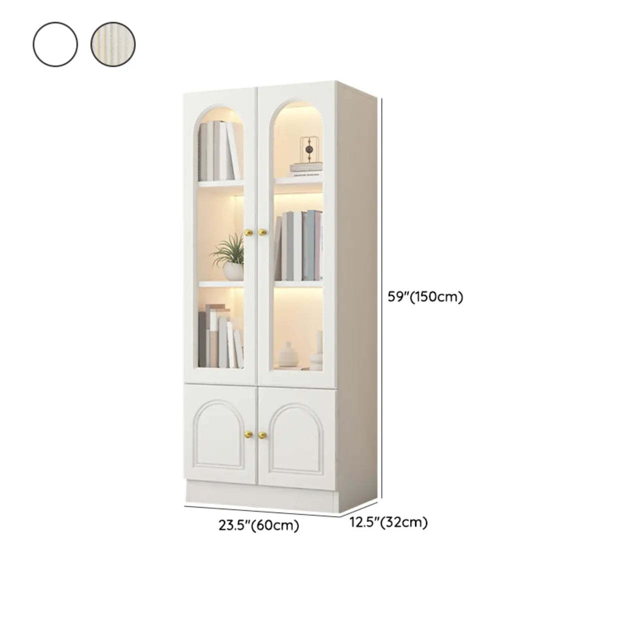 French Elegant Arched White Wood Closed Cabinet Bookcase
