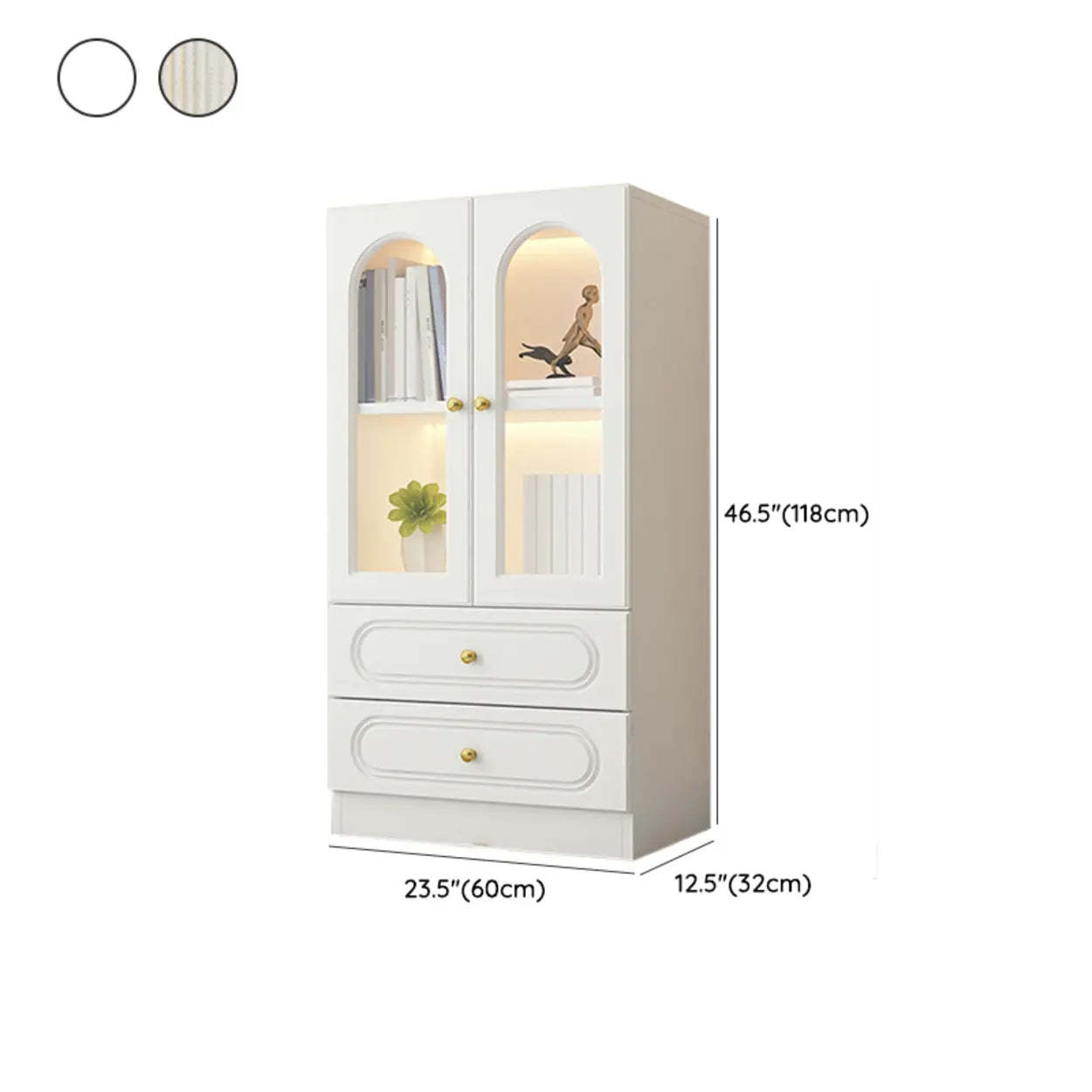French Elegant Arched White Wood Closed Cabinet Bookcase