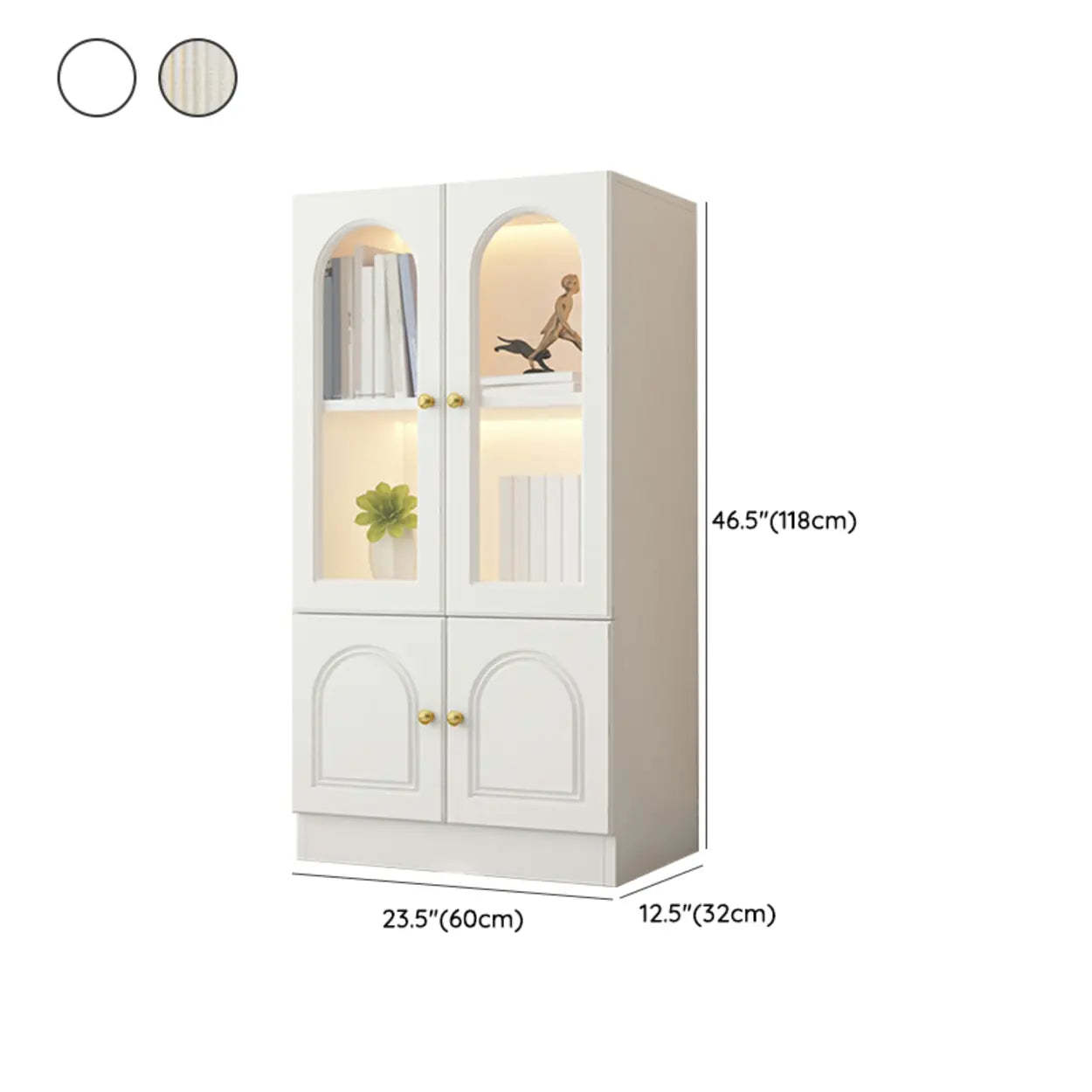 French Elegant Arched White Wood Closed Cabinet Bookcase