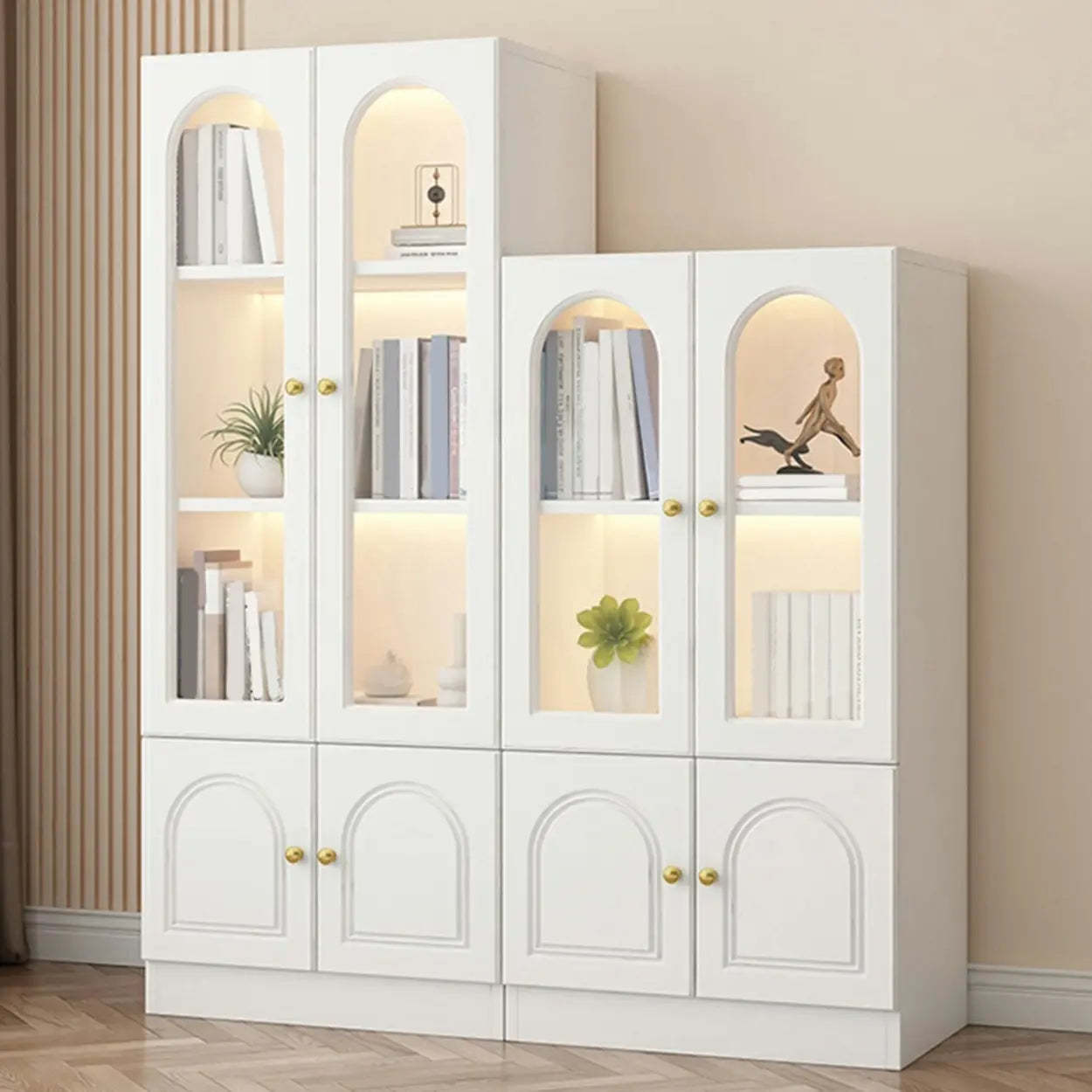 French Elegant Arched White Wood Closed Cabinet Bookcase — 2 / Changhong Glass