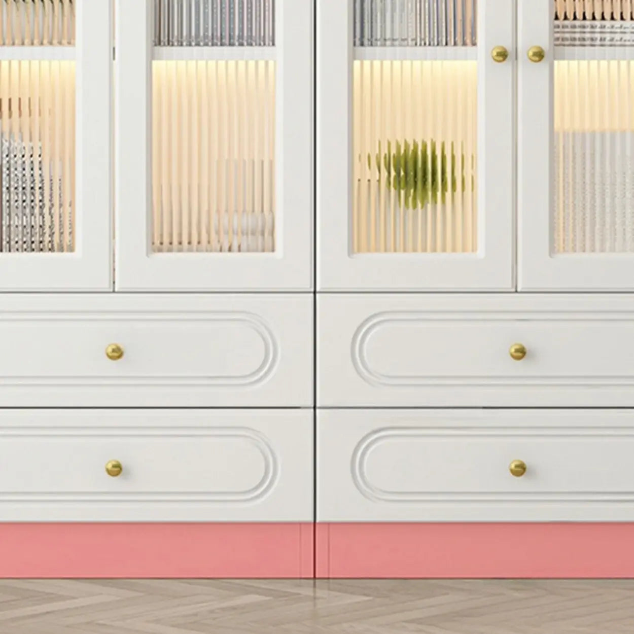 French Elegant Arched White Wood Closed Cabinet Bookcase — Drawer Not Included / Changhong Glass