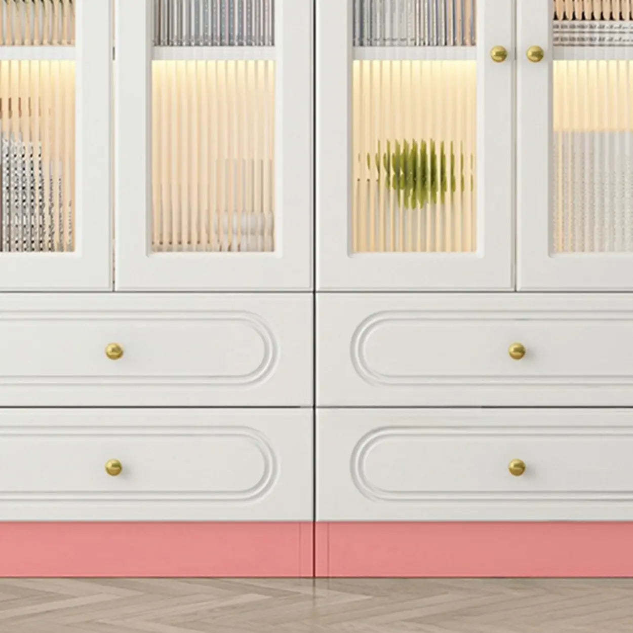 French Elegant Arched White Wood Closed Cabinet Bookcase — Drawer Not Included / Changhong Glass