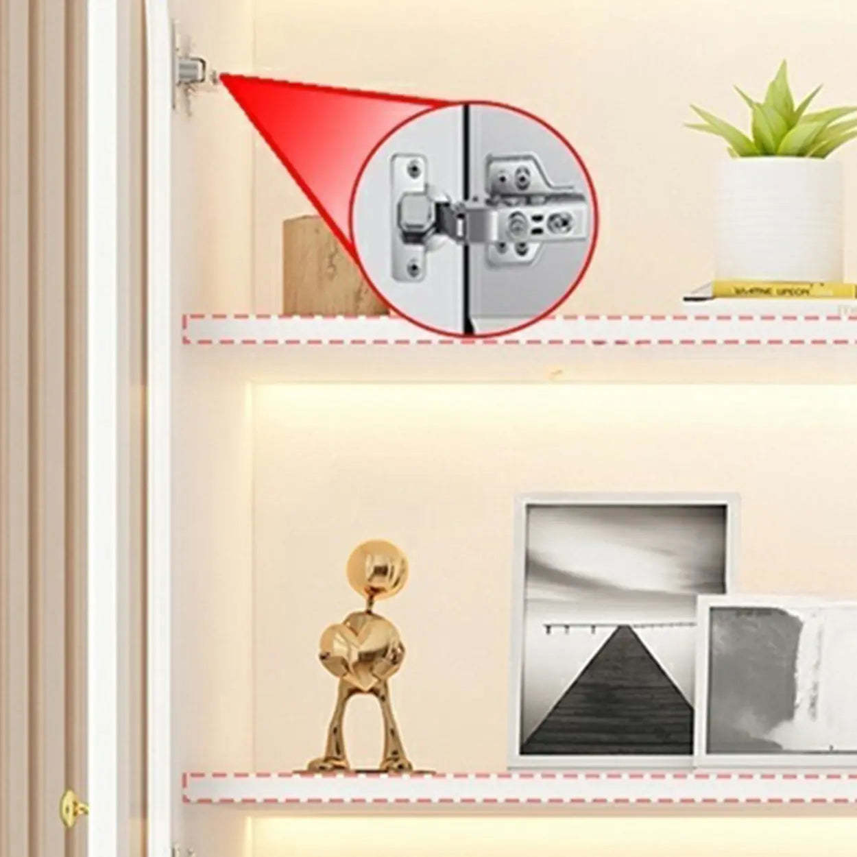 French Elegant Arched White Wood Closed Cabinet Bookcase — Drawer Not Included / Transparent Glass