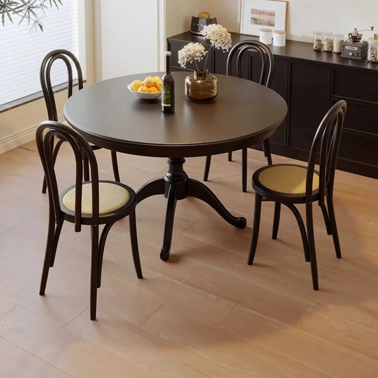 French Country Vintage Black Round Dining Table — Table Only
