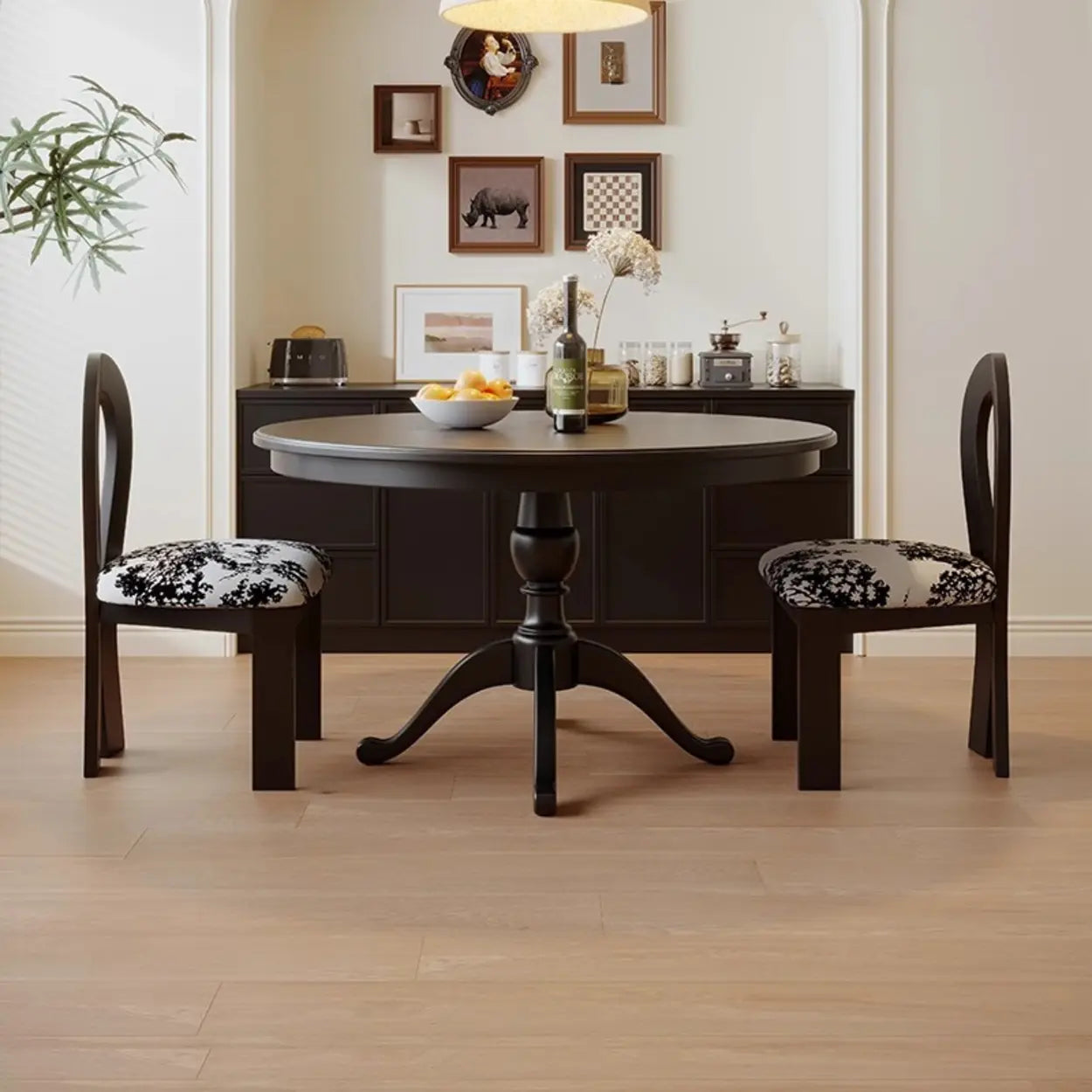 French Country Vintage Black Round Dining Table — Table Only