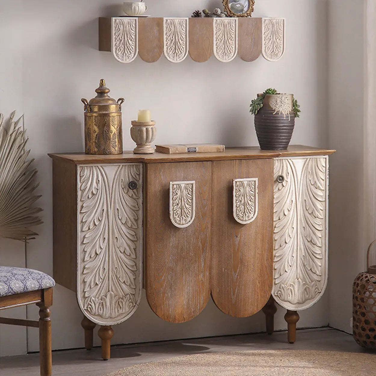 French Vintage Embossed Wood Console Table