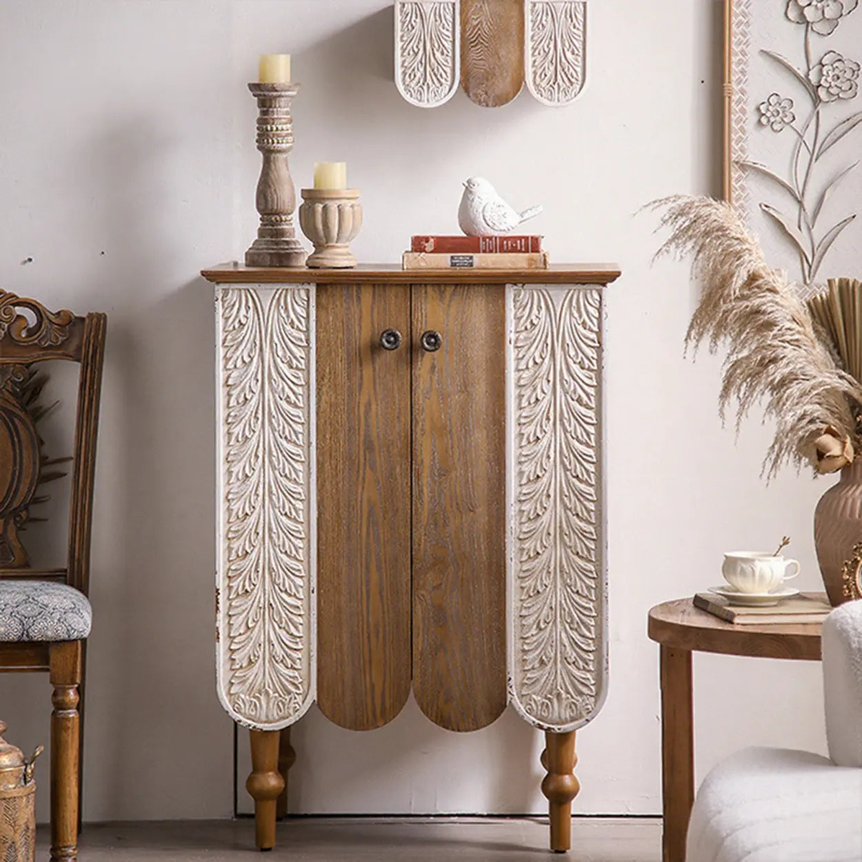 French Vintage Embossed Wood Console Table