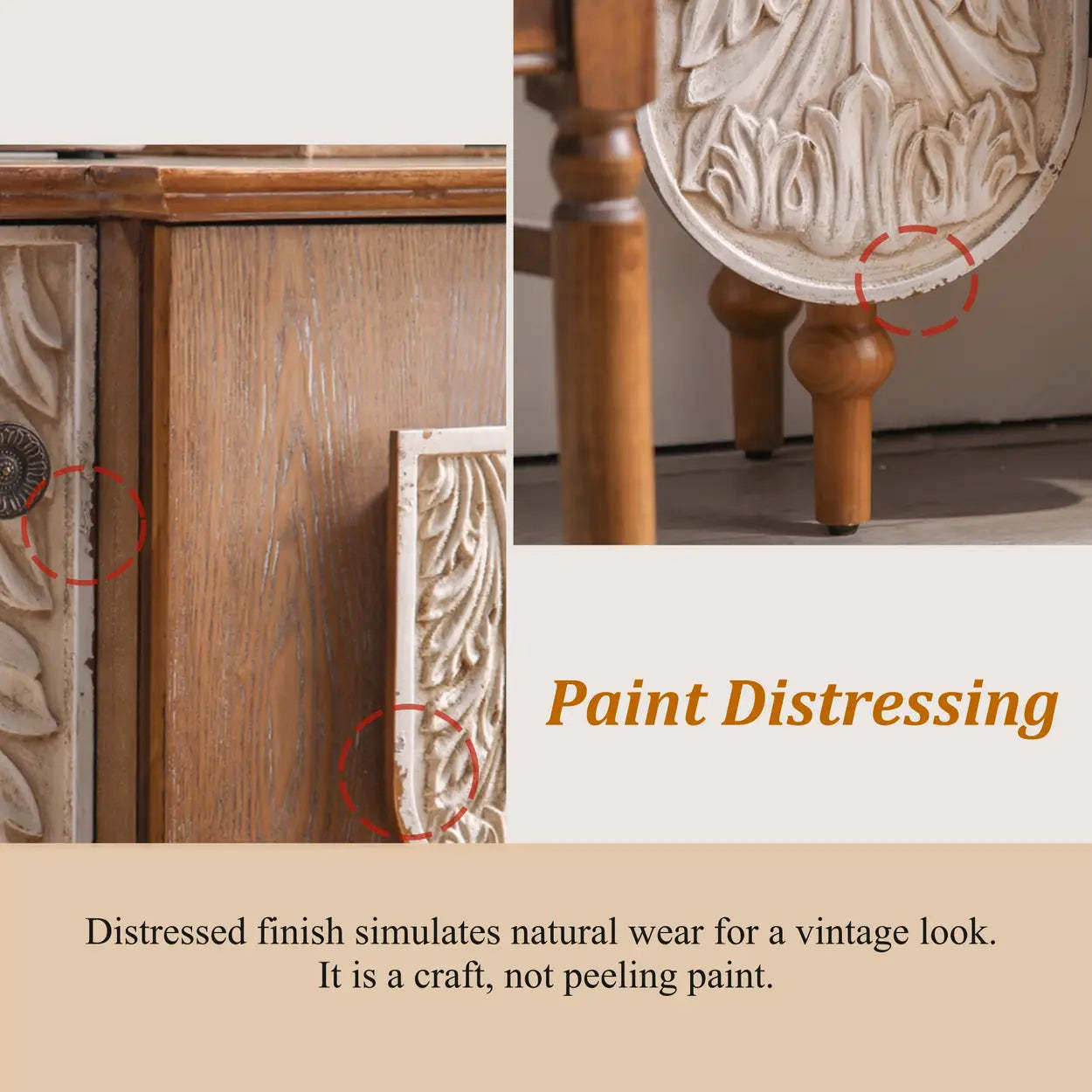 French Vintage Embossed Wood Console Table